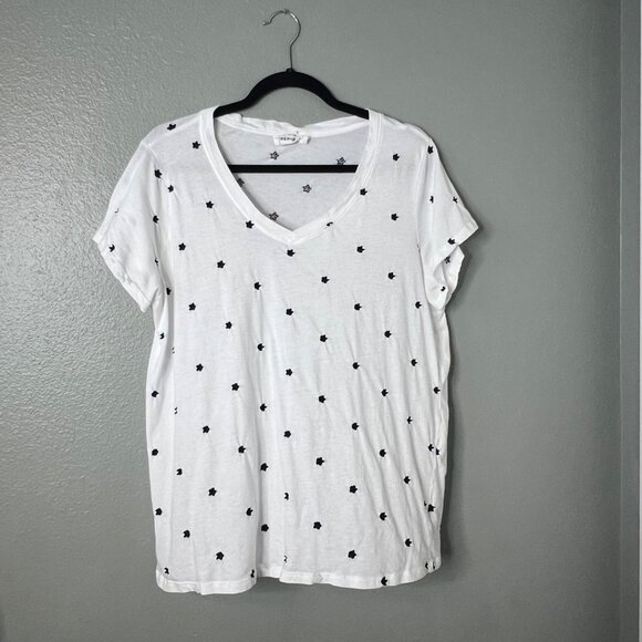 For The Republic V-Neck Star T-Shirt Size 1X Embroidered T-Shirt White Blue - Picture 1 of 5